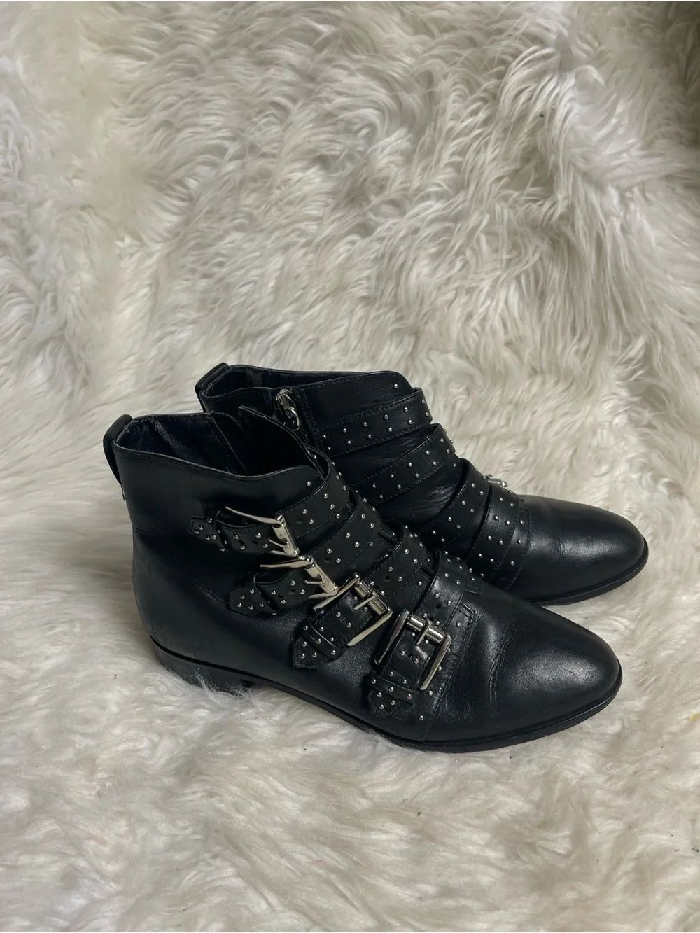 Rebecca Minkoff leather Black Studded Buckle Ankle Boots - Black SZ6